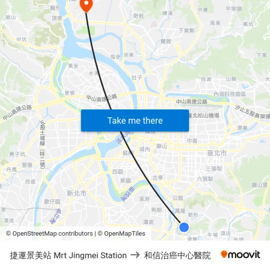 捷運景美站 Mrt Jingmei Station to 和信治癌中心醫院 map
