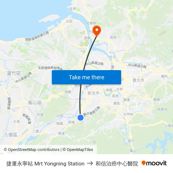 捷運永寧站 Mrt Yongning Station to 和信治癌中心醫院 map