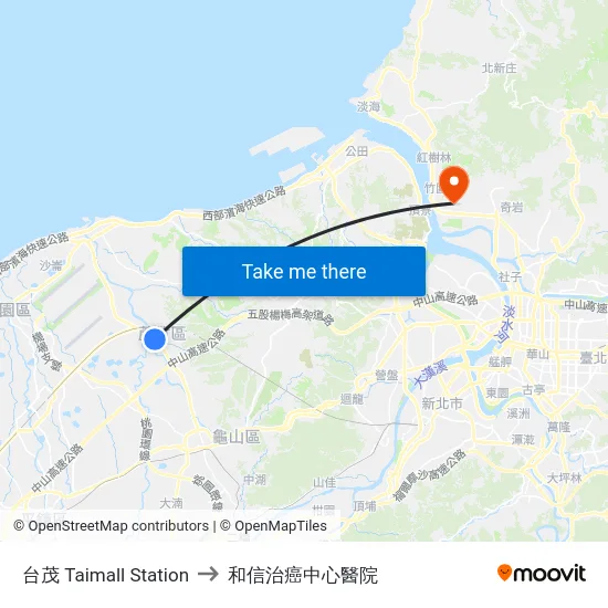 台茂 Taimall Station to 和信治癌中心醫院 map