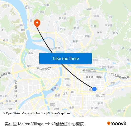 美仁里 Meiren Village to 和信治癌中心醫院 map