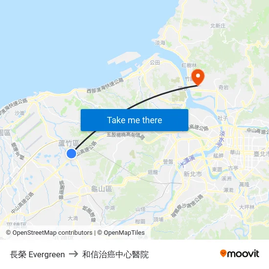 長榮 Evergreen to 和信治癌中心醫院 map