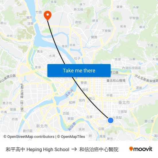 和平高中 Heping High School to 和信治癌中心醫院 map