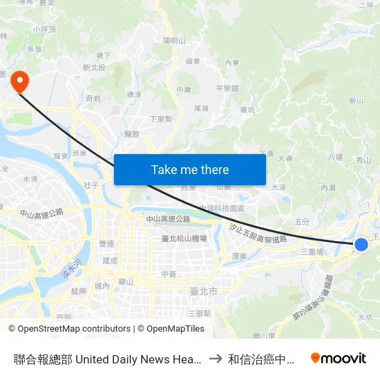 聯合報總部 United Daily News Headquarters to 和信治癌中心醫院 map