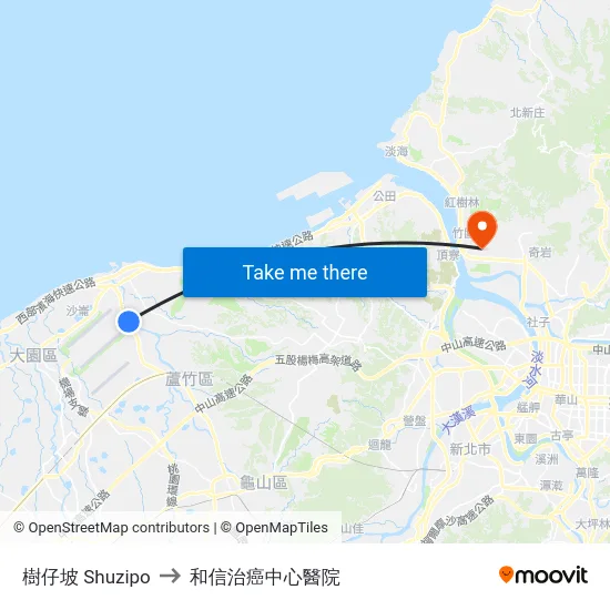 樹仔坡 Shuzipo to 和信治癌中心醫院 map