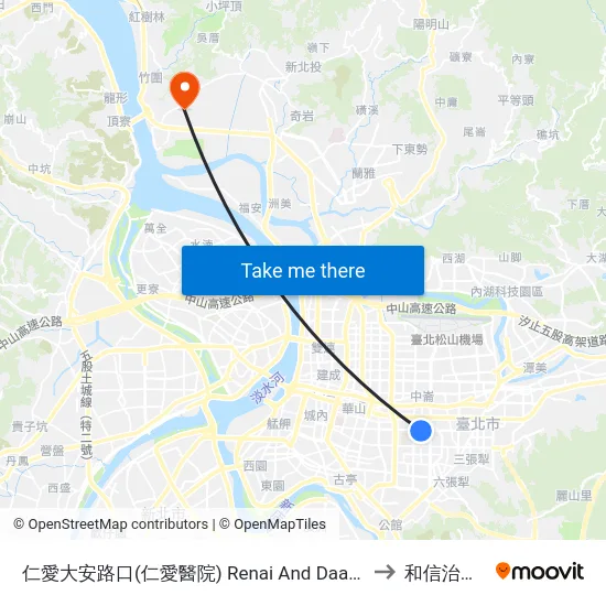 仁愛大安路口(仁愛醫院) Renai And Daan Road Intersection(Renai Hospital) to 和信治癌中心醫院 map