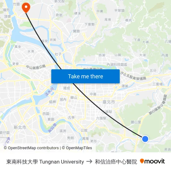 東南科技大學 Tungnan University to 和信治癌中心醫院 map