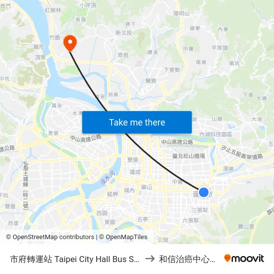 市府轉運站 Taipei City Hall Bus Station to 和信治癌中心醫院 map