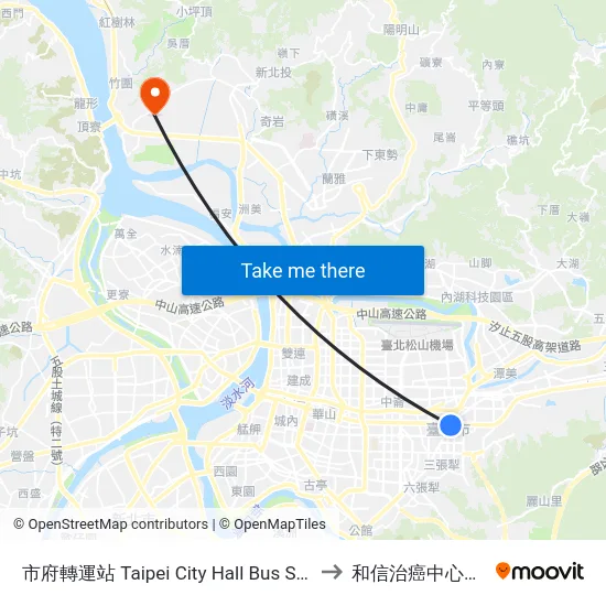 市府轉運站 Taipei City Hall Bus Station to 和信治癌中心醫院 map