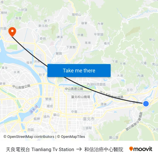 天良電視台 Tianliang Tv Station to 和信治癌中心醫院 map