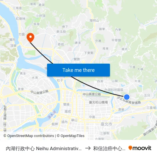 內湖行政中心 Neihu Administrative Centre to 和信治癌中心醫院 map