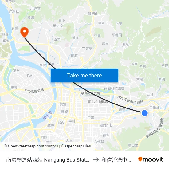 南港轉運站西站 Nangang Bus Station(West) to 和信治癌中心醫院 map