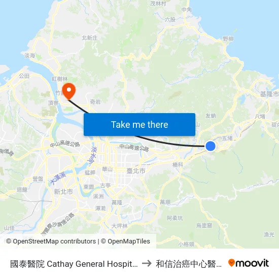 國泰醫院 Cathay General Hospital to 和信治癌中心醫院 map