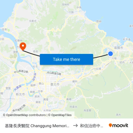 基隆長庚醫院 Changgung Memorial Hospital to 和信治癌中心醫院 map