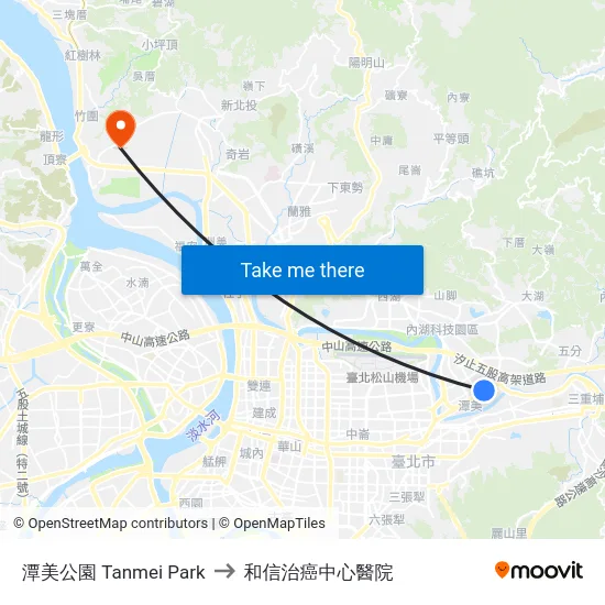 潭美公園 Tanmei Park to 和信治癌中心醫院 map