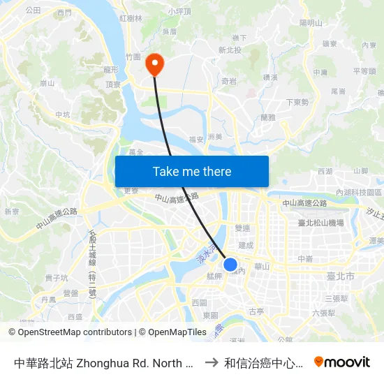 中華路北站 Zhonghua Rd. North Station to 和信治癌中心醫院 map