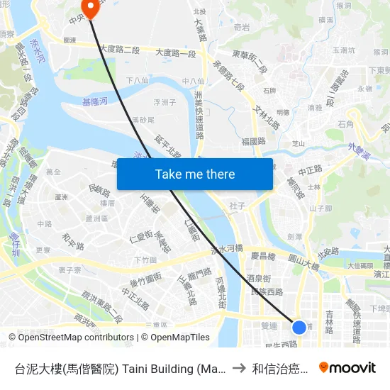 台泥大樓(馬偕醫院) Taini Building (Mackay Memorial Hospital) to 和信治癌中心醫院 map