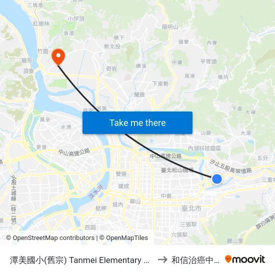 潭美國小(舊宗) Tanmei Elementary School (Jiuzong) to 和信治癌中心醫院 map