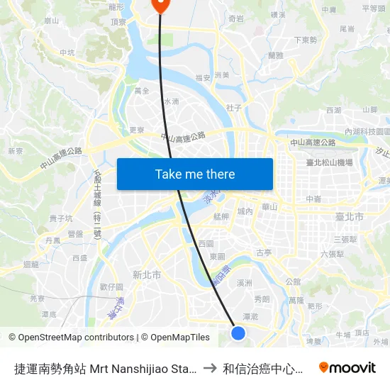 捷運南勢角站 Mrt Nanshijiao Station to 和信治癌中心醫院 map