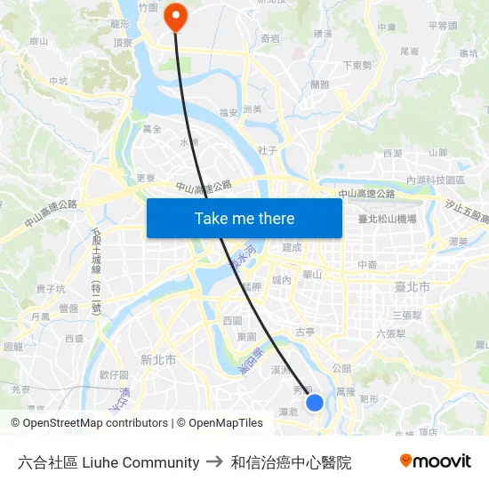 六合社區 Liuhe Community to 和信治癌中心醫院 map