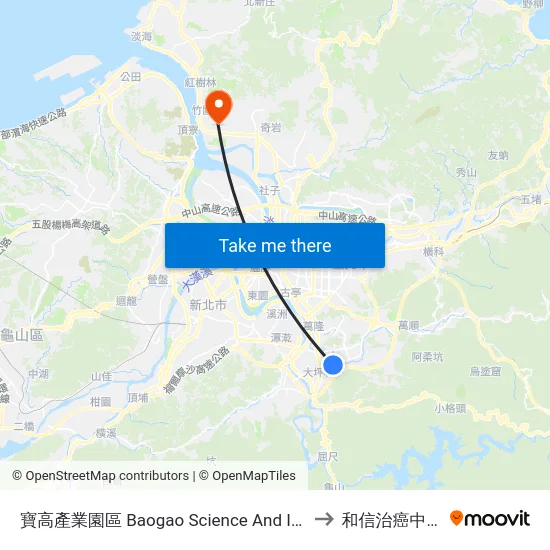 寶高產業園區 Baogao Science And Intellectual Park to 和信治癌中心醫院 map