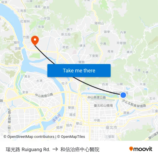 瑞光路 Ruiguang Rd. to 和信治癌中心醫院 map