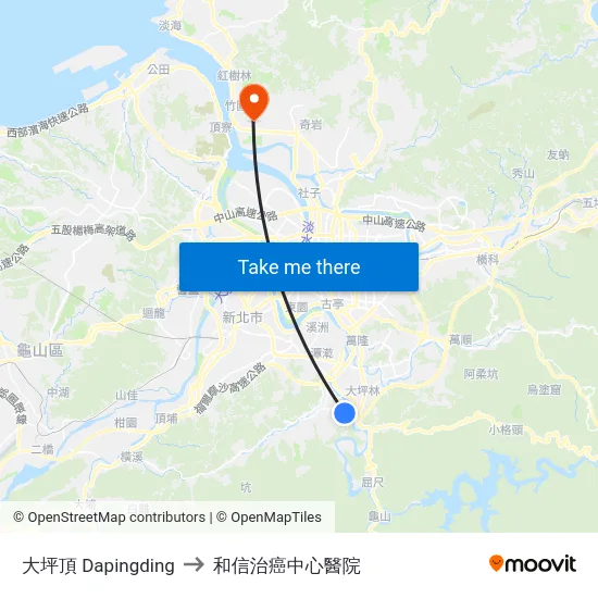 大坪頂 Dapingding to 和信治癌中心醫院 map