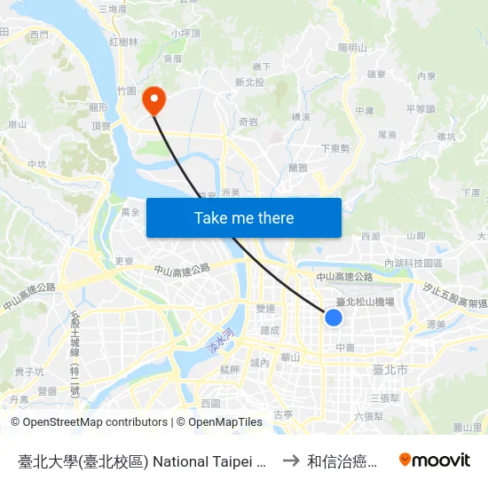臺北大學(臺北校區) National Taipei U. (Taipei Campus) to 和信治癌中心醫院 map