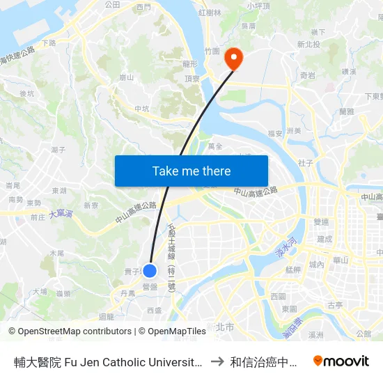 輔大醫院 Fu Jen Catholic University Hospital to 和信治癌中心醫院 map