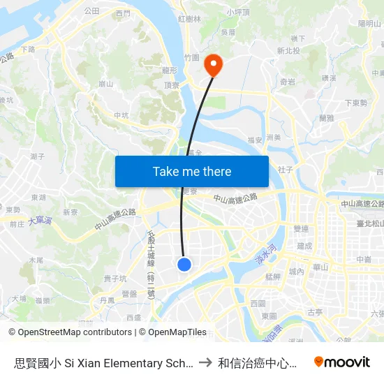 思賢國小 Si Xian Elementary School to 和信治癌中心醫院 map