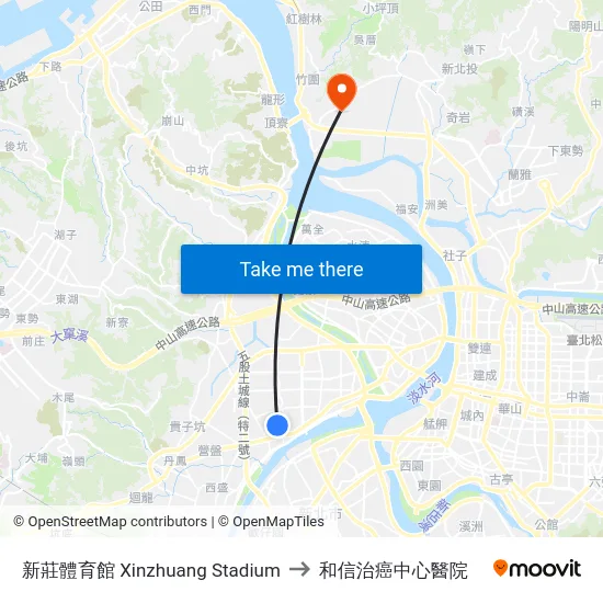 新莊體育館 Xinzhuang Stadium to 和信治癌中心醫院 map