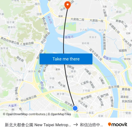 新北大都會公園 New Taipei Metropolitan Park to 和信治癌中心醫院 map