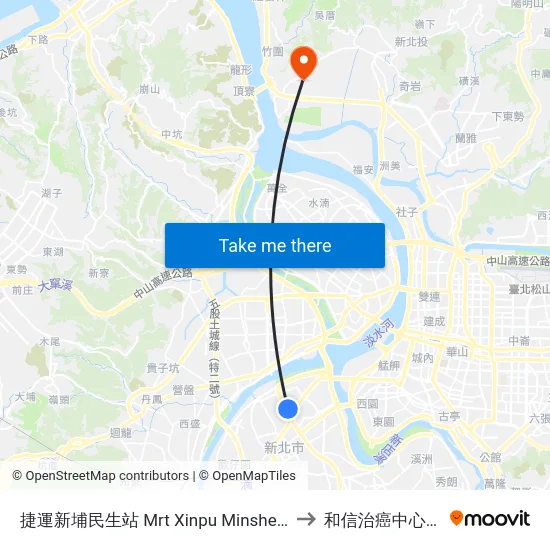 捷運新埔民生站 Mrt Xinpu Minsheng Sta. to 和信治癌中心醫院 map