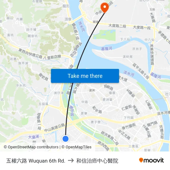 五權六路 Wuquan 6th Rd. to 和信治癌中心醫院 map