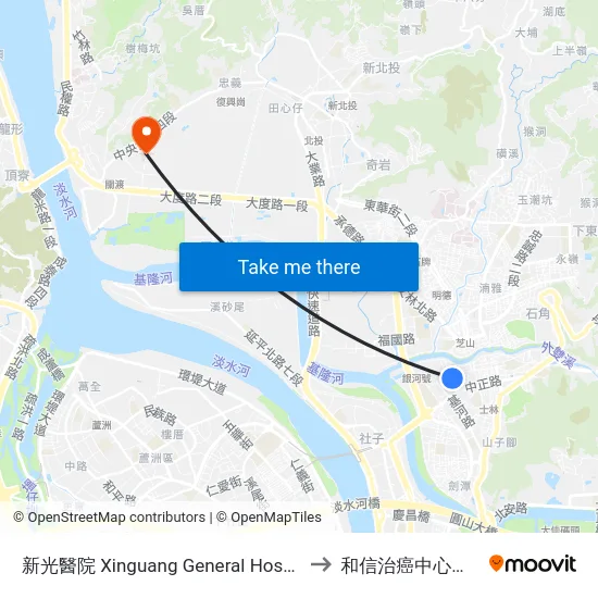 新光醫院 Xinguang General Hospital to 和信治癌中心醫院 map