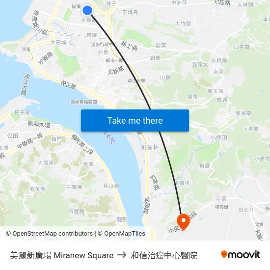 美麗新廣場 Miranew Square to 和信治癌中心醫院 map