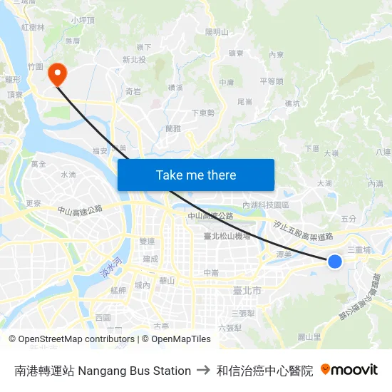 南港轉運站 Nangang Bus Station to 和信治癌中心醫院 map