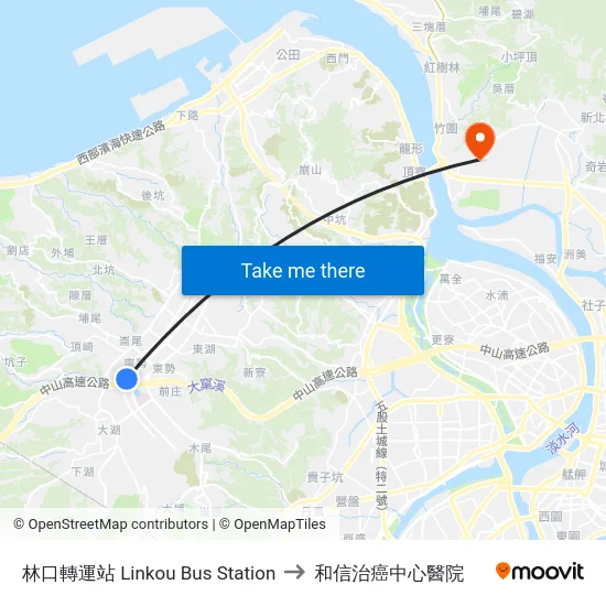 林口轉運站 Linkou Bus Station to 和信治癌中心醫院 map