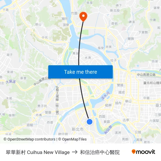 翠華新村 Cuihua New Village to 和信治癌中心醫院 map
