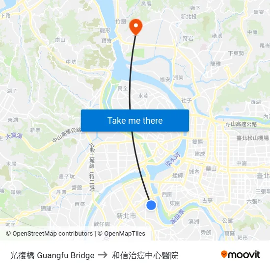 光復橋 Guangfu Bridge to 和信治癌中心醫院 map
