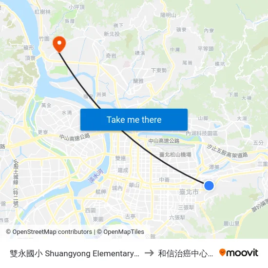 雙永國小 Shuangyong Elementary School to 和信治癌中心醫院 map