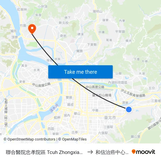 聯合醫院忠孝院區 Tcuh Zhongxiao Branch to 和信治癌中心醫院 map