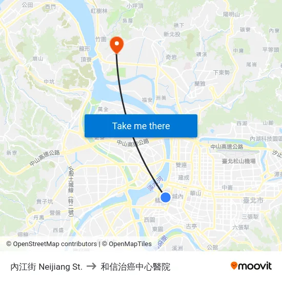 內江街 Neijiang St. to 和信治癌中心醫院 map