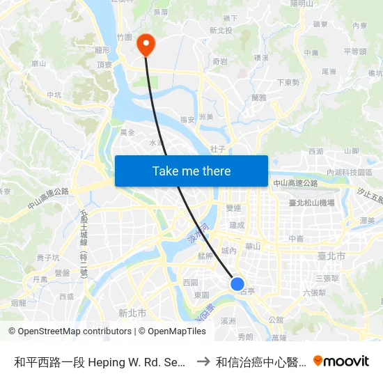 和平西路一段 Heping W. Rd. Sec. 1 to 和信治癌中心醫院 map