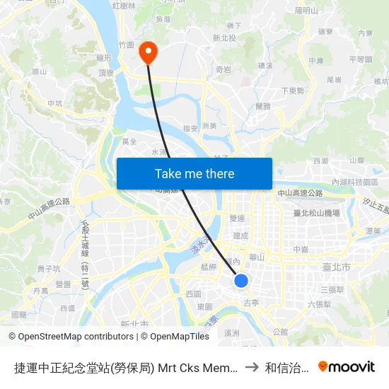 捷運中正紀念堂站(勞保局) Mrt Cks Memorial Hall Station(Bureau Of Labor Insurance) to 和信治癌中心醫院 map