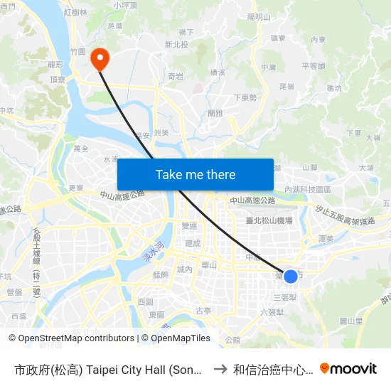 市政府(松高) Taipei City Hall (Songgao Rd.) to 和信治癌中心醫院 map