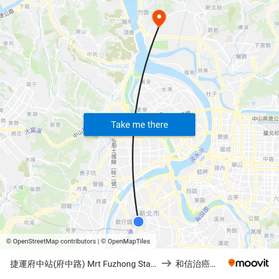 捷運府中站(府中路) Mrt Fuzhong Station(Fuzhong Rd.) to 和信治癌中心醫院 map
