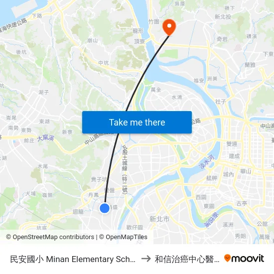 民安國小 Minan Elementary School to 和信治癌中心醫院 map