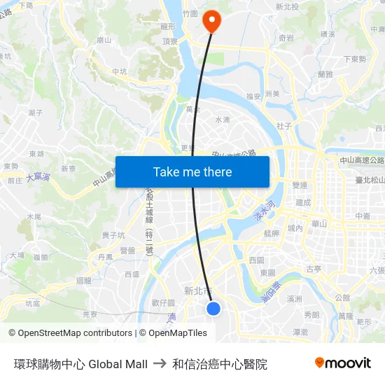 環球購物中心 Global Mall to 和信治癌中心醫院 map