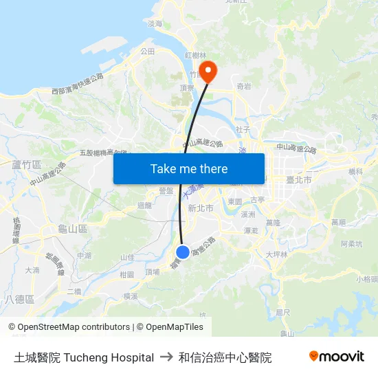 土城醫院 Tucheng Hospital to 和信治癌中心醫院 map