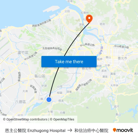 恩主公醫院 Enzhugong Hospital to 和信治癌中心醫院 map